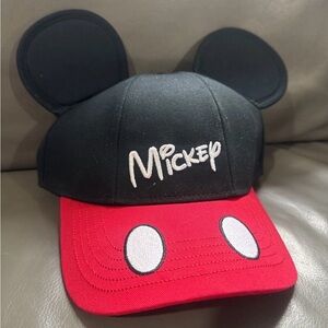 NWT Disney Black Baseball Cap with Mouse Ears and Red Visor